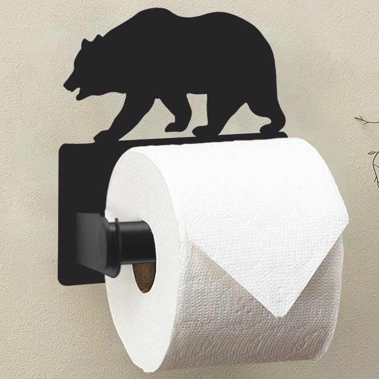Donkey Toilet Paper Holder Wall Mounted, Bathroom Decorative Metal Toilet Paper Mega Roll Holder, Rustproof Matte Black Toilet Paper Roll Dispenser Matte Black-forest Bear