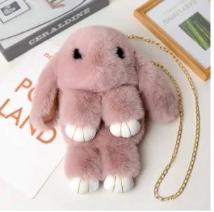 Cute Fluffy Rabbit Fur Pompoms Chain Bag Women Cartoon Rabbit Sling Bag Fluffy Bunny Shoulder Plush Backpack Girls Birthday Gift