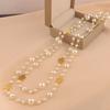 Double Layer Long Necklace for Women Camellia Pearl & Rose Flower Maxi Sweater Chain Plastic Beads Jewelry