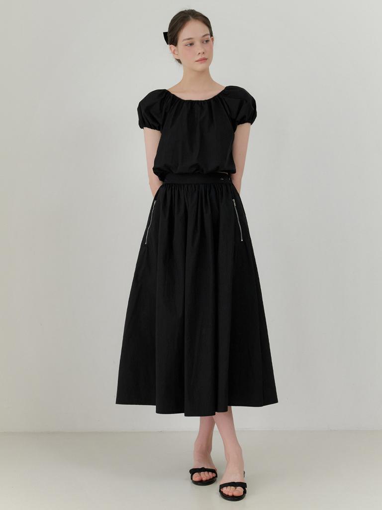 Liel Roof Shirring Skirt (Black)