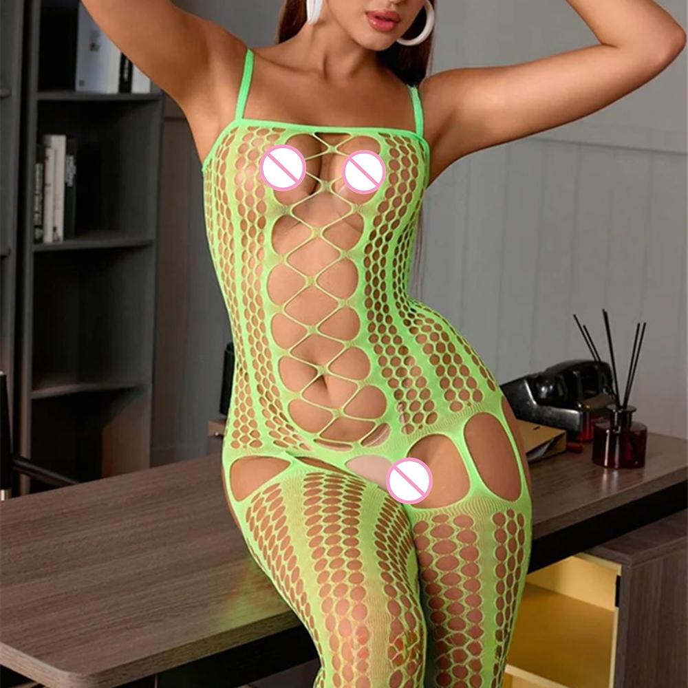 Open Bra Sleeveless Sleepwear Women Sexy Lingerie Porno Bodysuit Mesh Body Stocking Catsuit Teddies
