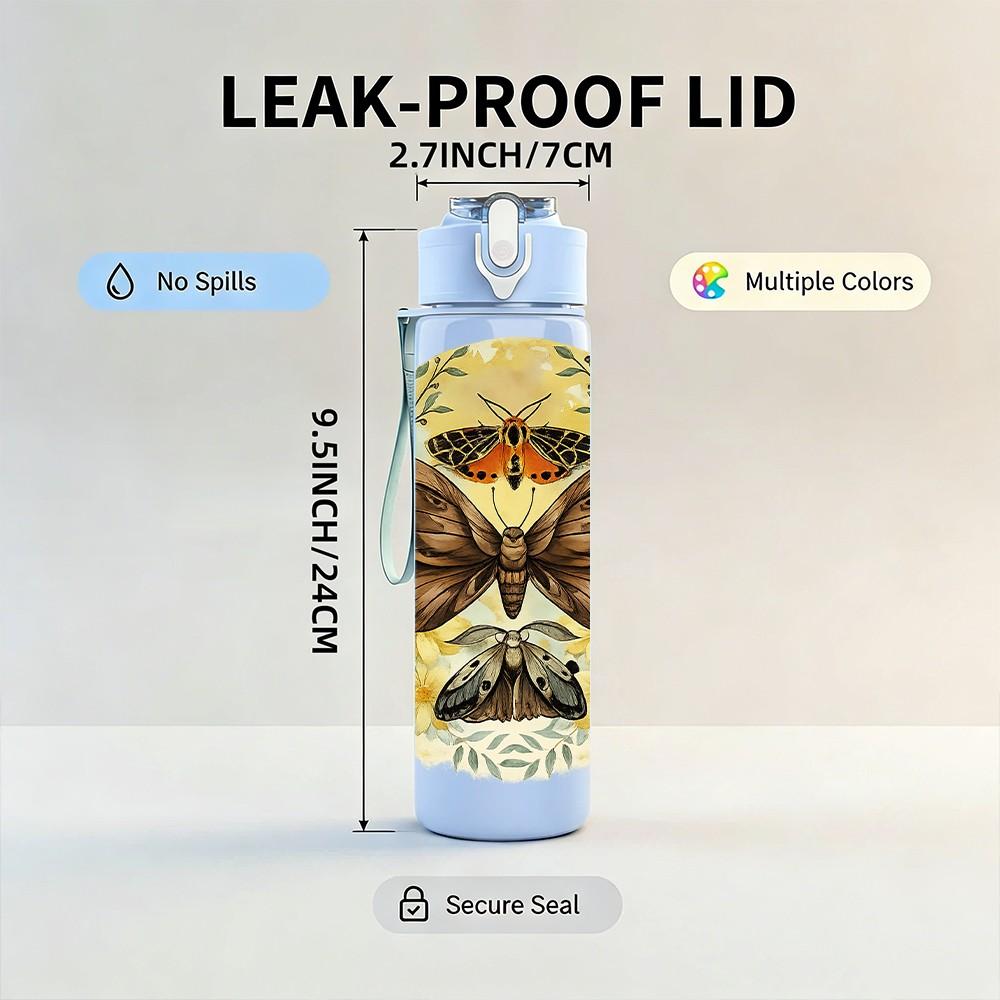 1PC Vintage Butterfly Specimen Art Print 750ml Color Plastic Sports Water Bottle Leakproof Flip Straw Lid Suitable for Sports Office Home Use