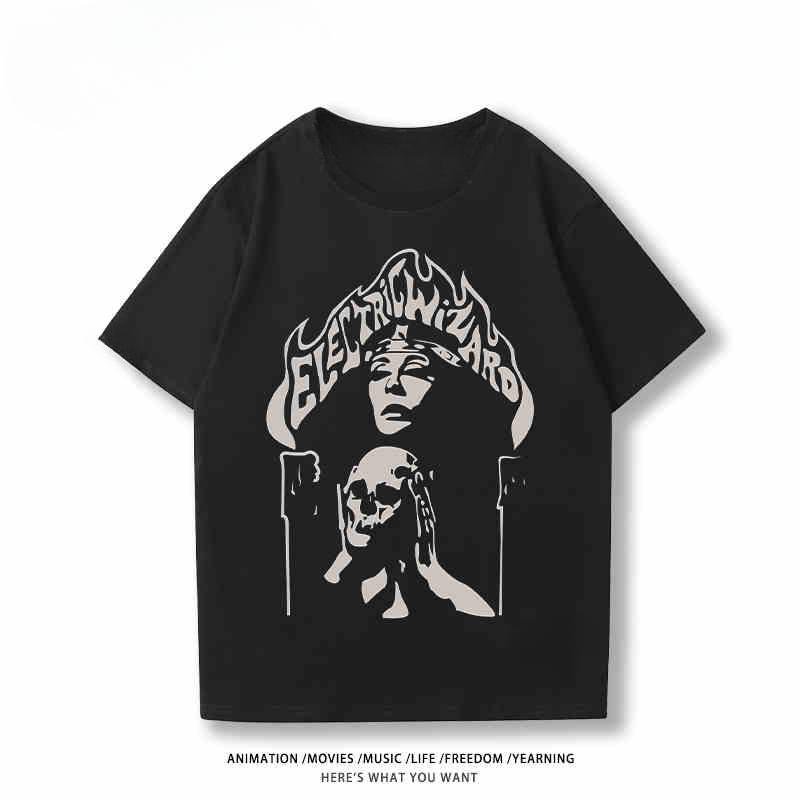 2024 Nové tričko rockové kapely Black Sabbath pro chlapce s tématickým potiskem, evropský a americký trend, letní bavlněné s krátkým rukávem