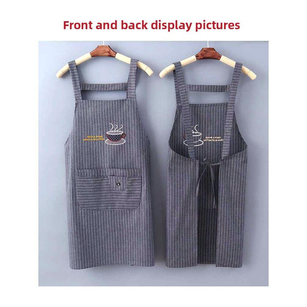 Stripe Design Cotton Apron Sleeveless Cooking Apron Two Front Pockets Women Apron  Coffee House