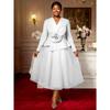 Plus Size Women's Long Sleeve 3D Flower Dress, V Neck Slim Waist Ruffled Hem Evening Party Gown