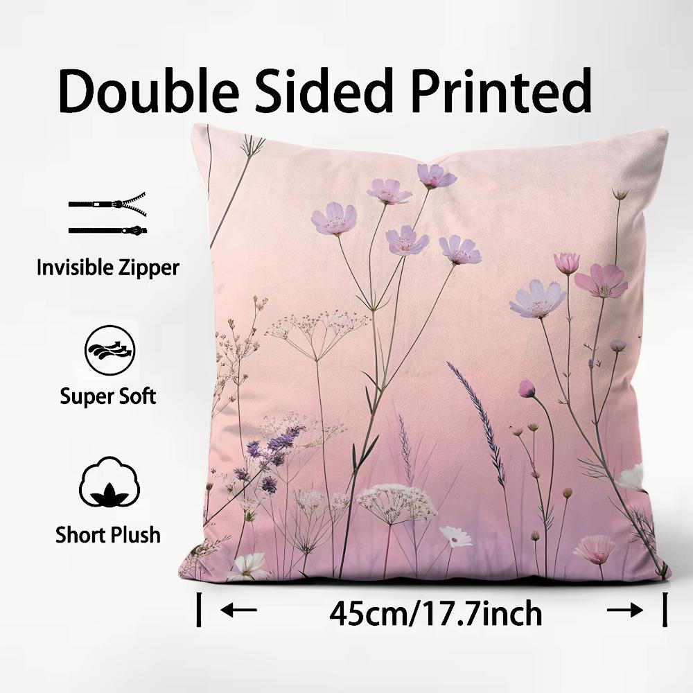 Little Flowers INS Cushion Cover Plush Fabric Soft DoubleSided Printed Sofa Warm Winter Home Child Gift Pillow Case