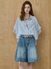 MAXZA Soft Cotton Blend Loose Fit Striped Shirt Blouse