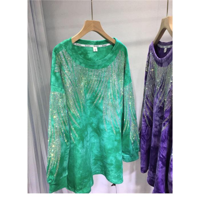 Moletom Plus Size Tie-Dye Degradê Heavy Drill para Mulheres - Top Outono de Manga Comprida Extra Grande