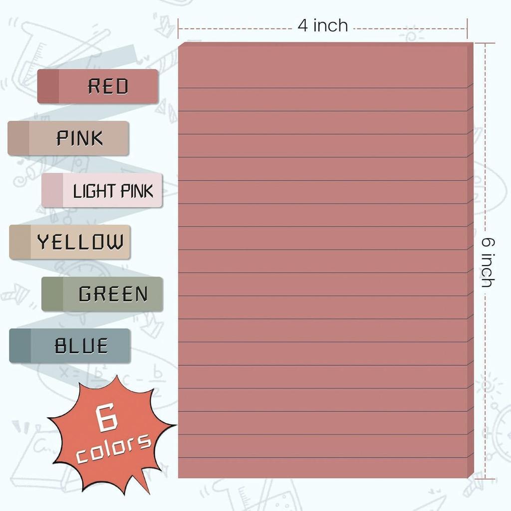 9 Pads Lined Sticky Notes 4x6 in Post, Vintage Colors Self Pad Its, Super Sticking Power Memo Pads Its, 40 Sheets/pad