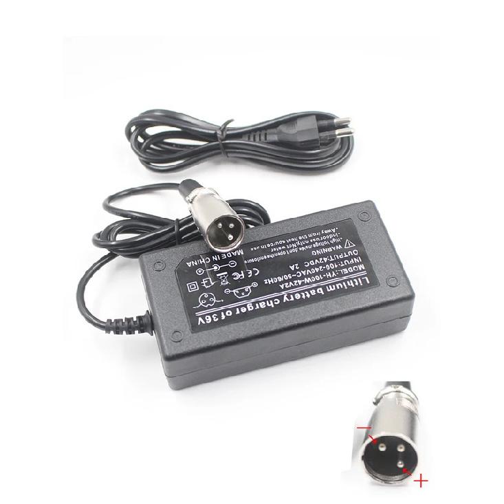 24V 29.4V 2A / 36V 42V 2A / 48V 54.6V 2A For Littium Battery Li Ion Li-ion Charger DC Plug XLRM 3P 18MM