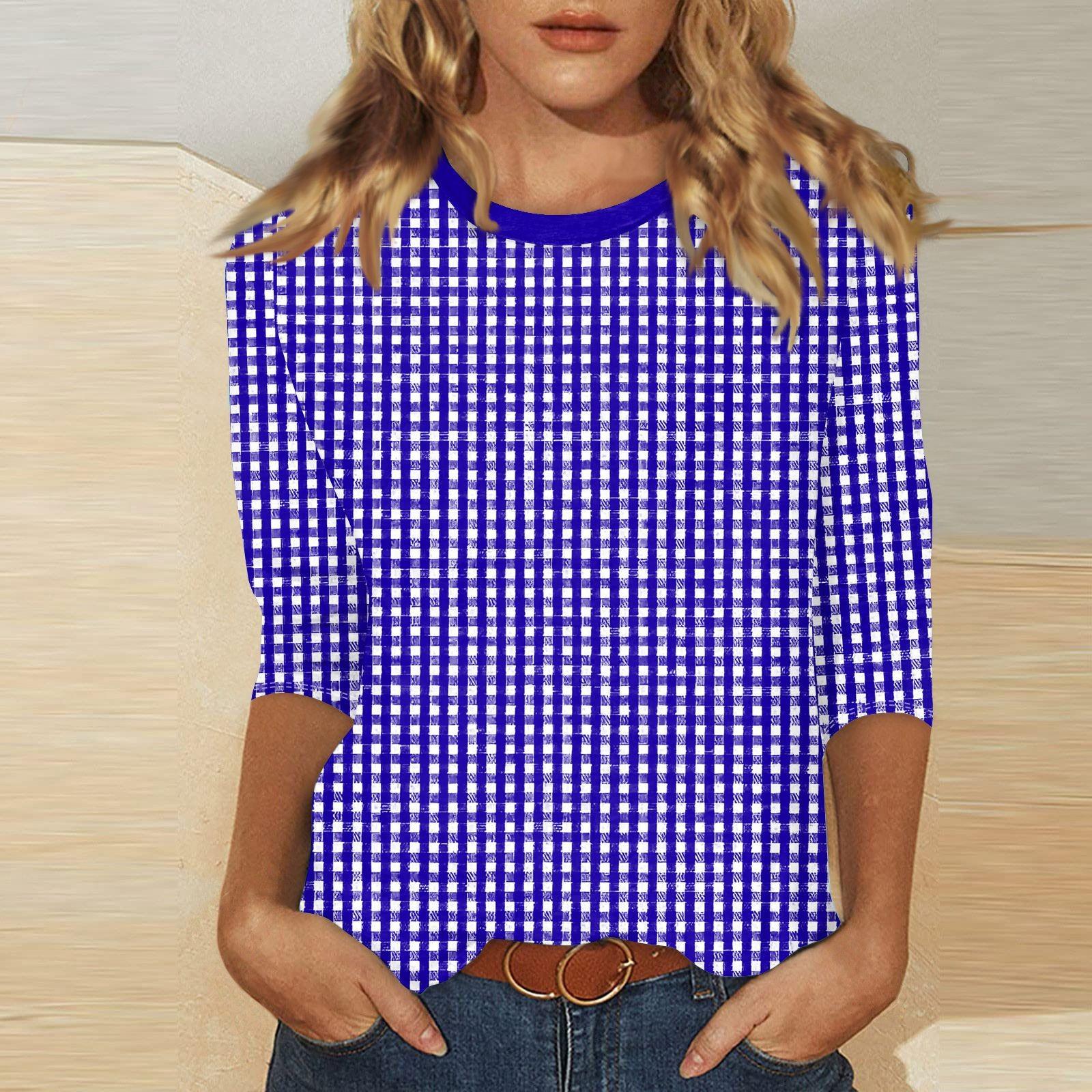 

Женский топ с круглым вырезом и рукавами 3/4 в полоску XL фиолетовый