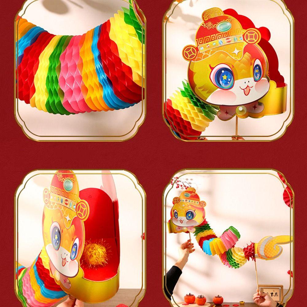Creative Cartoon Chinese Paper Dance Snake Handmade Cute 2026 Snake Year Ornaments 3D Handheld Snake Crafts Lunar New Year Gift