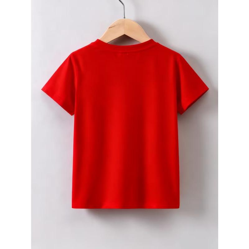 Kids Crewneck Short Sleeve T-Shirt, Cute Cartoon Placement Print