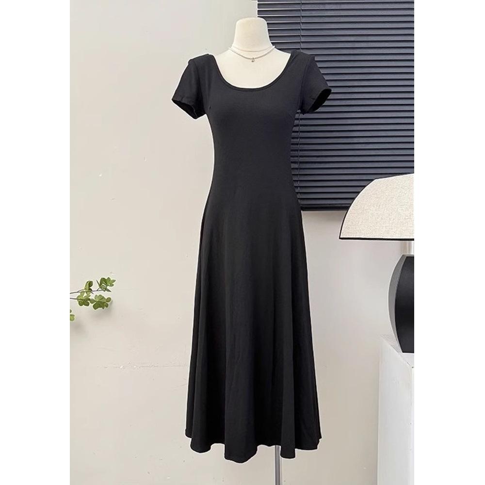 

Платье длинное с квадратным вырезом, открытой спиной и короткими рукавами для девочек и девушек, новое плиссированное облегающее розовое платье, бант. XL чёрный