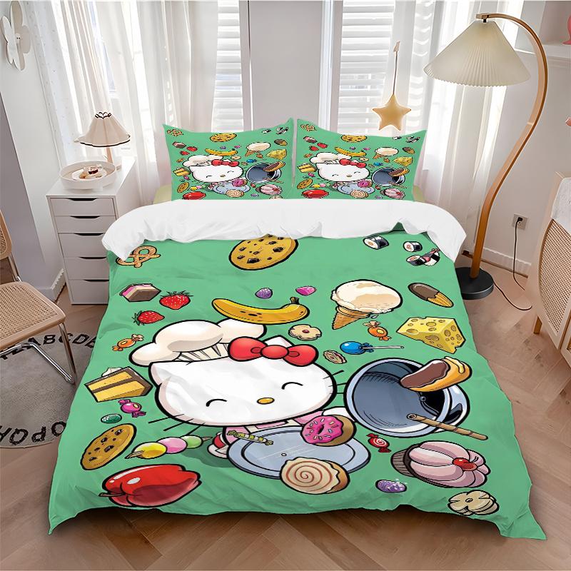 3pcs Sanrio Hello Kitty's Sweet Adventure Printed Quilt Set Soft and Comfortable Quilt Cover for Bedroom, Guest Room Bedding Set S090