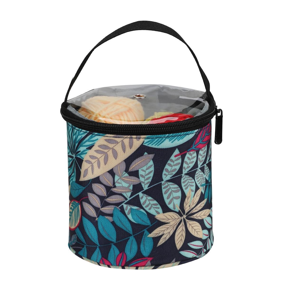 Blue Leaf Print Oxford Cloth Yarn Storage Bags - Set of Two Sizes