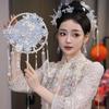 Double-Sided Chinese Wedding Xiuhe Fan with Blue Floral Lace