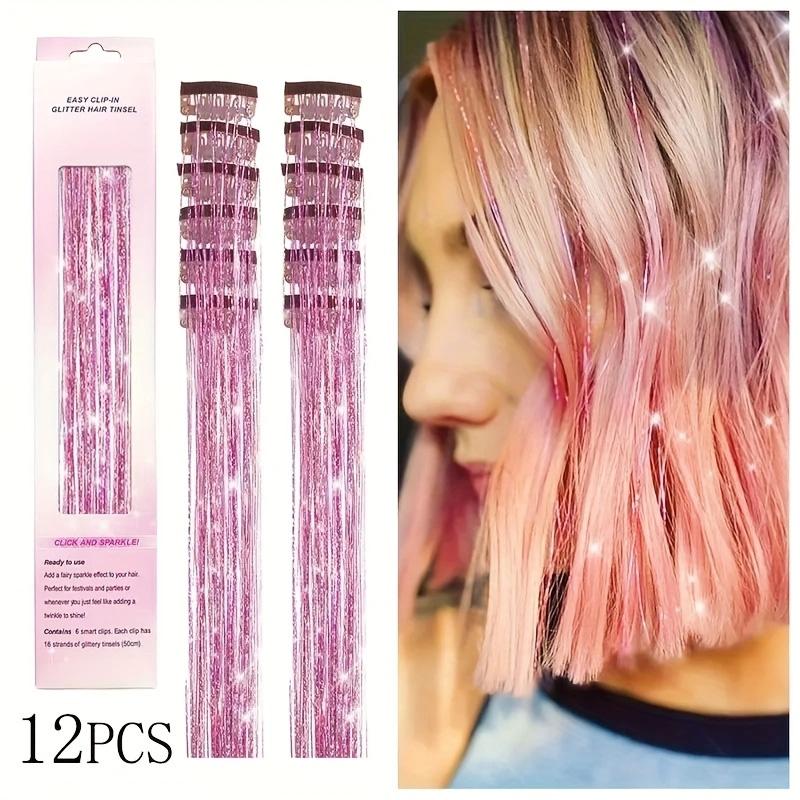 

20 дюймов Лазерный Золотой Низкотемпературное Волокно 12 шт. Набор Мишура Волосы Цветной Блестящий Золотой и Серебристый Низкотемпературное Волокно Подарочная Коробка Зажим BB 50CM