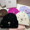 Paris Light Luxury Heavy Industry Rhinestone King Knitted Hat Winter Warm Rabbit Hair Cold Hat Outdoor Sweet Ear Hat