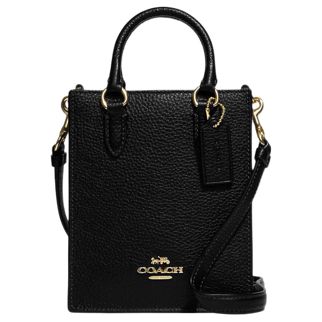 Coach N/S 14 Gold Letter Logo Hardware Pebble Leather Tote Shopping Bag Handbag Shoulder Bag Crossbody Bag Mini Women Tote Black CJ500-IMBLK