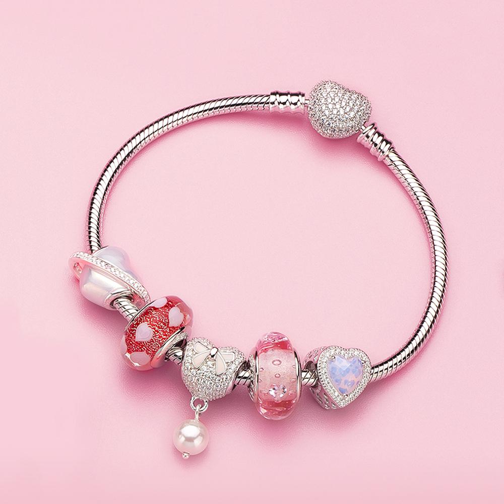 Silver Plated Fashion Women Bracelets Heart Clasp Snake Chain Basic Charms Bead Making Bracelet Diy Jewelry Gift