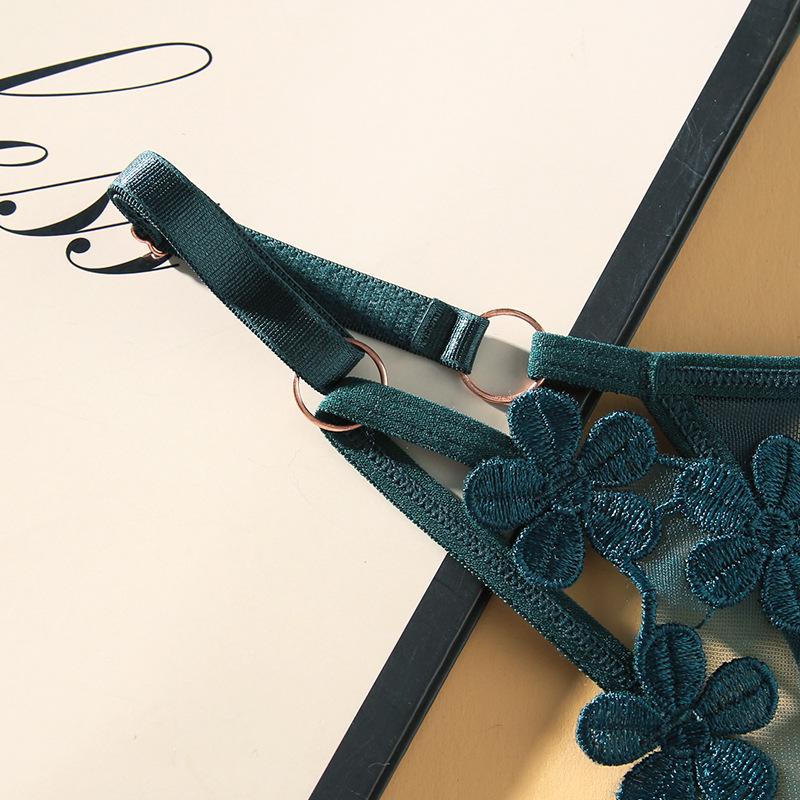 Plus Size Floral Embroidered Thong with Metal Buckle & Adjustable Straps