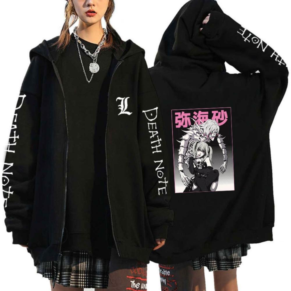 Anime Death Note Zipper Hoodie Gothic Men s Cartoon Pattern Street Wear Black Wool Zipper Jacket Coat S