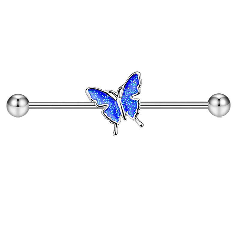 14g Industrial Barbell Pearl & Butterfly Stud Earrings with External Thread for Double Earlobe and Ear Bridge Piercing