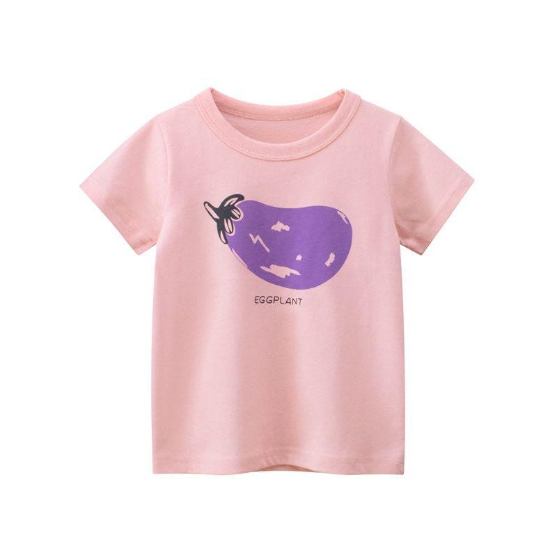 Pure Cotton Printed Korean Style Brand Children's Clothing Short-Sleeved T-Shirt 2024 Summer Girls' Base Shirt 27Home Baby Clothes