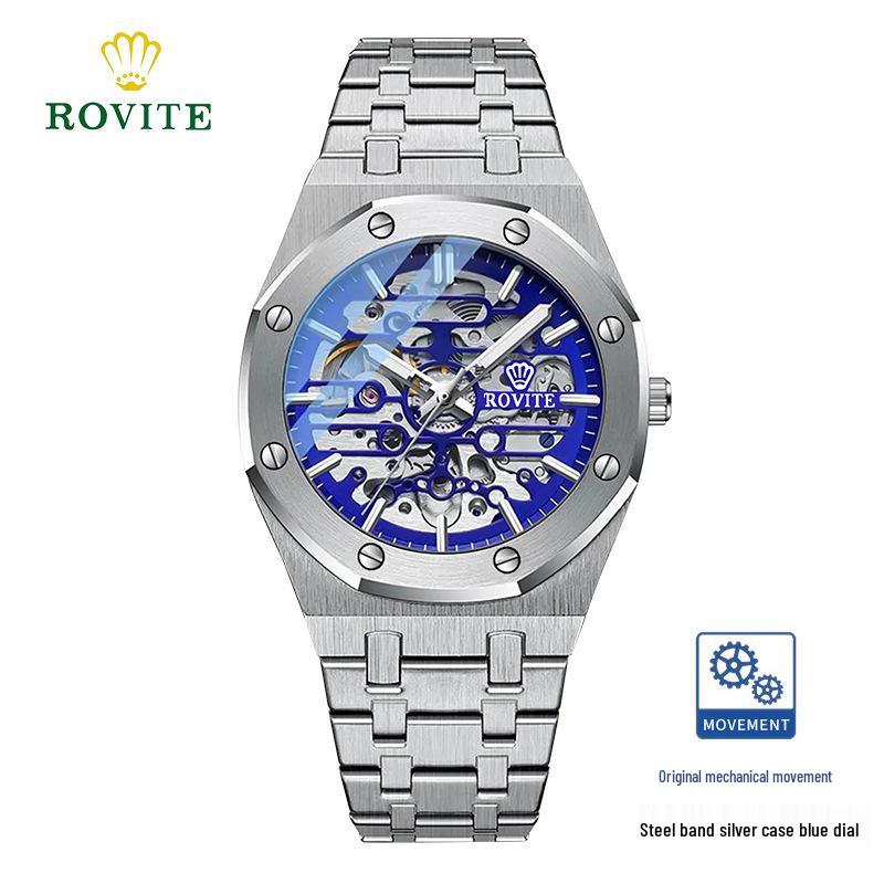 Montre mécanique automatique étanche pour homme avec squelette et bracelet en acier par Fang Sheng