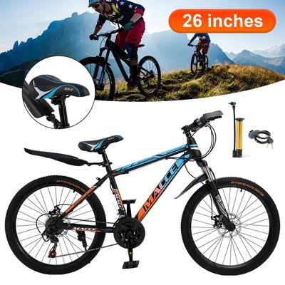 26" Jant Telli 24 Vites Dağ Bisikleti Yetişkin Bisikleti Çamurluklu MTB Mavi+Turuncu