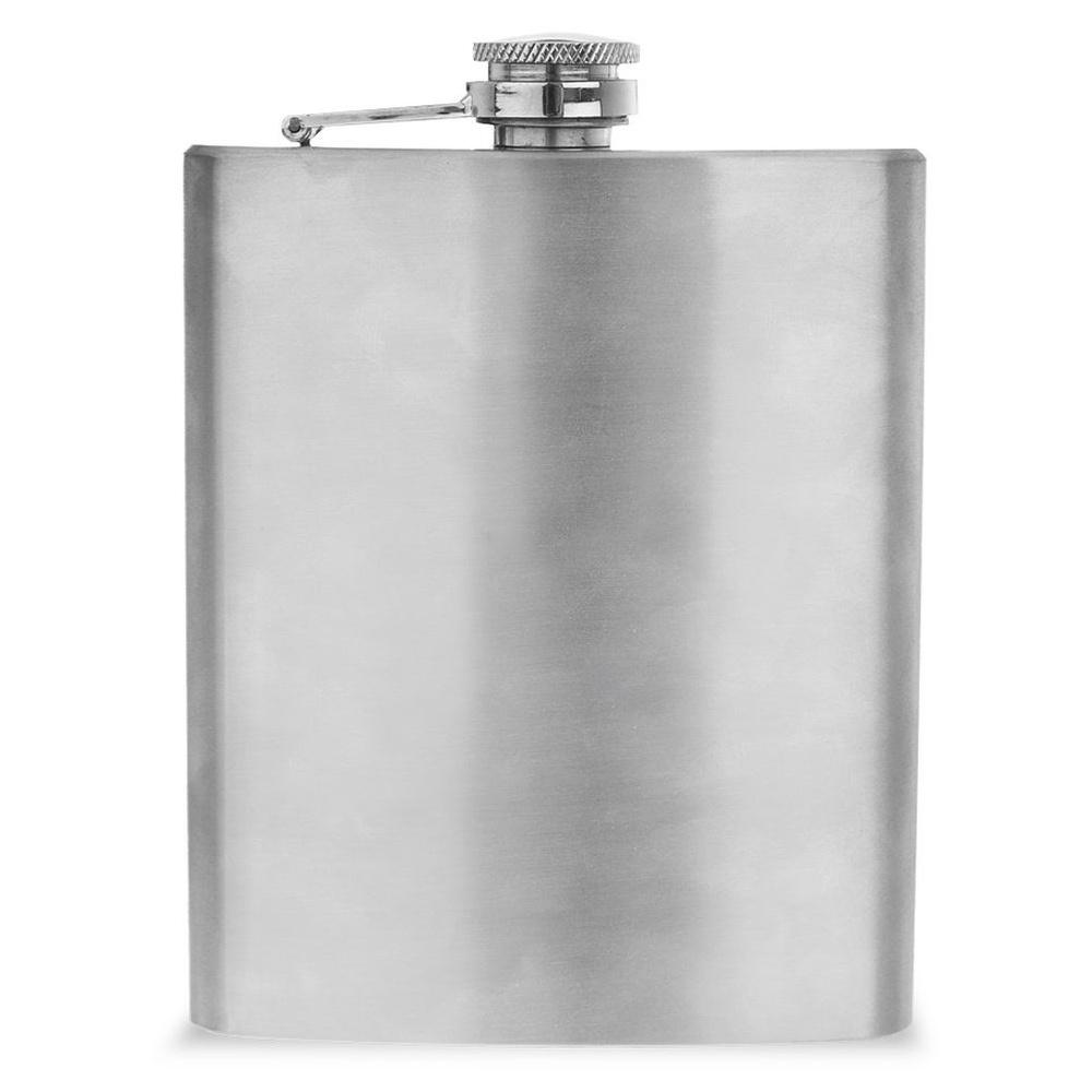 Steel hip flask with funnel and glasses, 6 pieces.