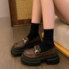 Black platform loafers women's spring and autumn 2025 new retro thick heel single shoes muffin platform British style small leather shoes