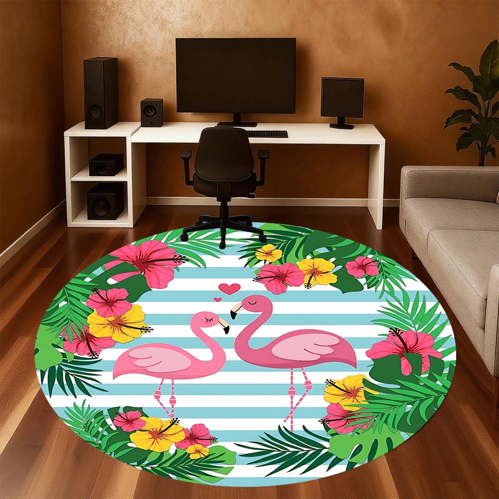 1pc Flamingo Tropical Round Chair Mat Area Rug - Non-Slip, Floor Mat for Office, Bedroom, and Indoor Decor C1125264