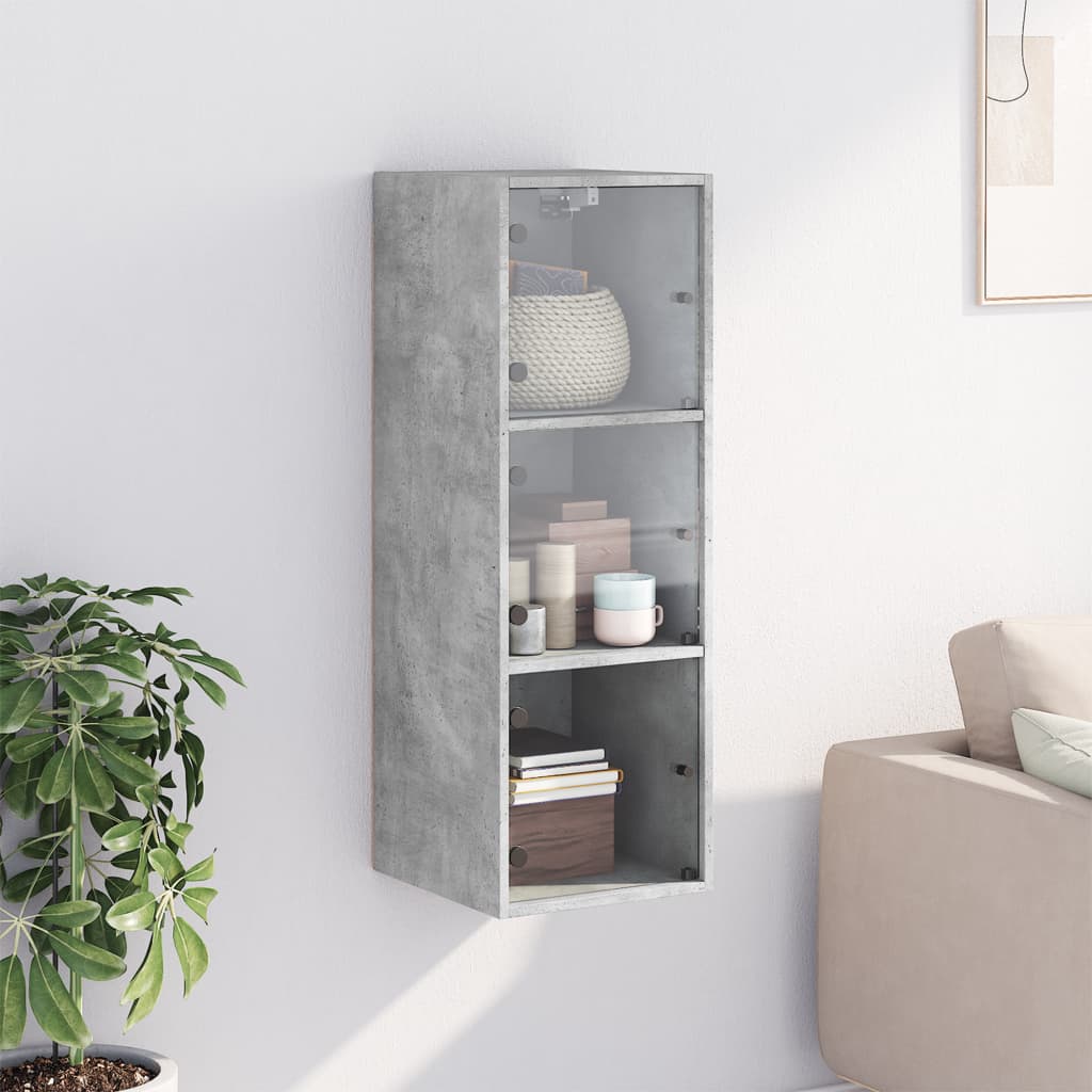 Wall Cabinet with Glass Doors Concrete Grey 35 x 37 x 100 cm