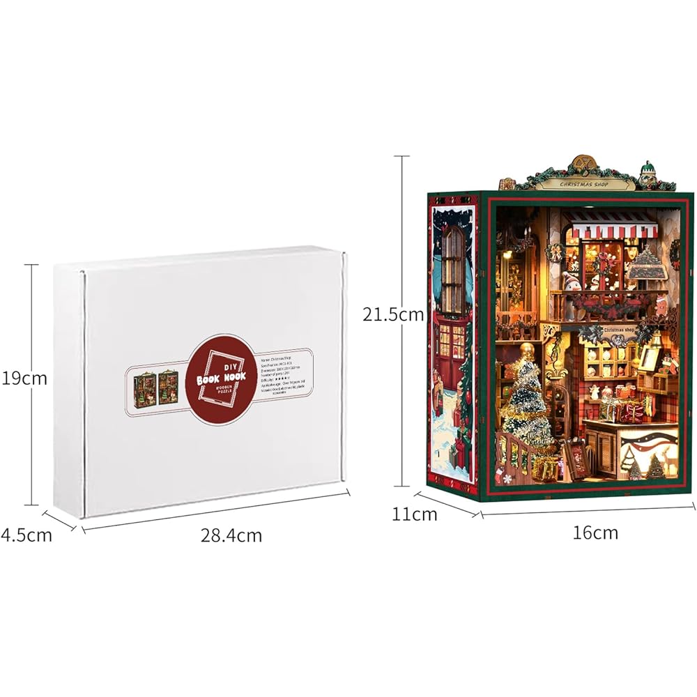 CRESYMME Miniature House Dollhouse Book Nook Kit Wooden DIY 3D Craft Christmas Decoration