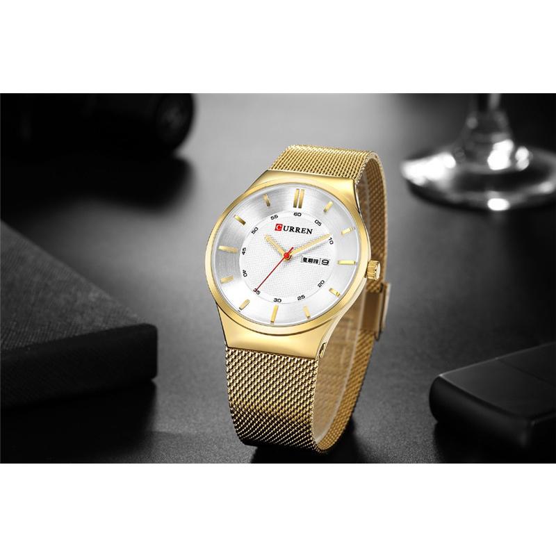 CURREN Neue Top-Herrenuhr, dünne runde Uhr, einfache Mailänder Mesh-Armbanduhr, wasserdichte Uhr