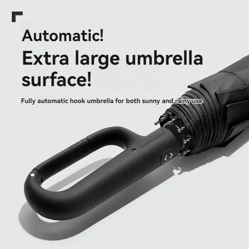 Oversized Reinforced Windproof Rainproof Dual-use UV Resistant Fully Automatic Rotating Ring Buckle Umbrella Fold Double Keel