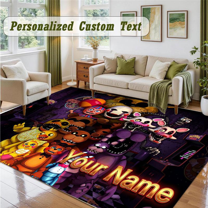 Crystal Velvet Square Rug Custom NameFive Nights at Freddy’s Pattern Non Slip Home Floor Decor Rug