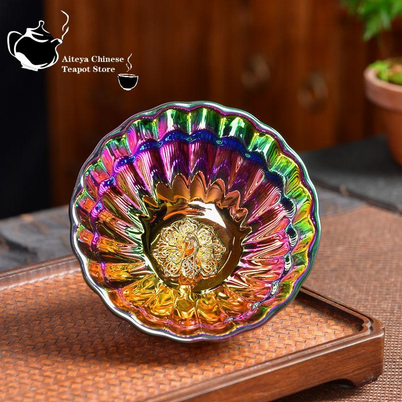 

Инкрустированная золотом разноцветная чашка в виде павлина, позолоченная золотая керамическая чашка для кунг-фу, мастер-чашка, одна чашка, чайная чашка в печи