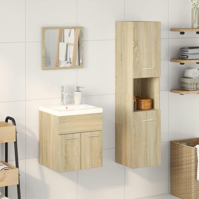 VidaXL Ensemble De Meubles De Salle De Bain 3 Pcs Chêne Sonoma, Armoire De Salle De Bain, Placard De Salle De Bain, Meuble 3324992