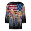 Women Casual V Neck Button Three Quarter Sleeve Top Floral Print Lightweight Loose Fit Blouse for Summer Autumn