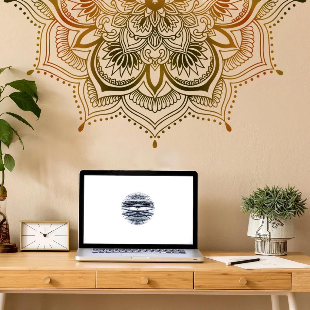 Konstnärlig PVC Väggdekal Mandala Lotusblomma Mural Väggkonst Klistermärke För Sovrum Vardagsrum Kontor Hemdekoration Självhäftande