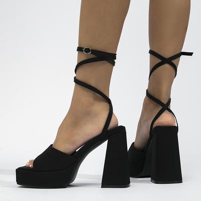 Verano Sexy Zapatos de Fiesta para Mujer Club Nocturno Banquete Sandalias de Plataforma Femeninas Punta Abierta Correa de Hebilla al Tobillo Tacones Altos Gruesos