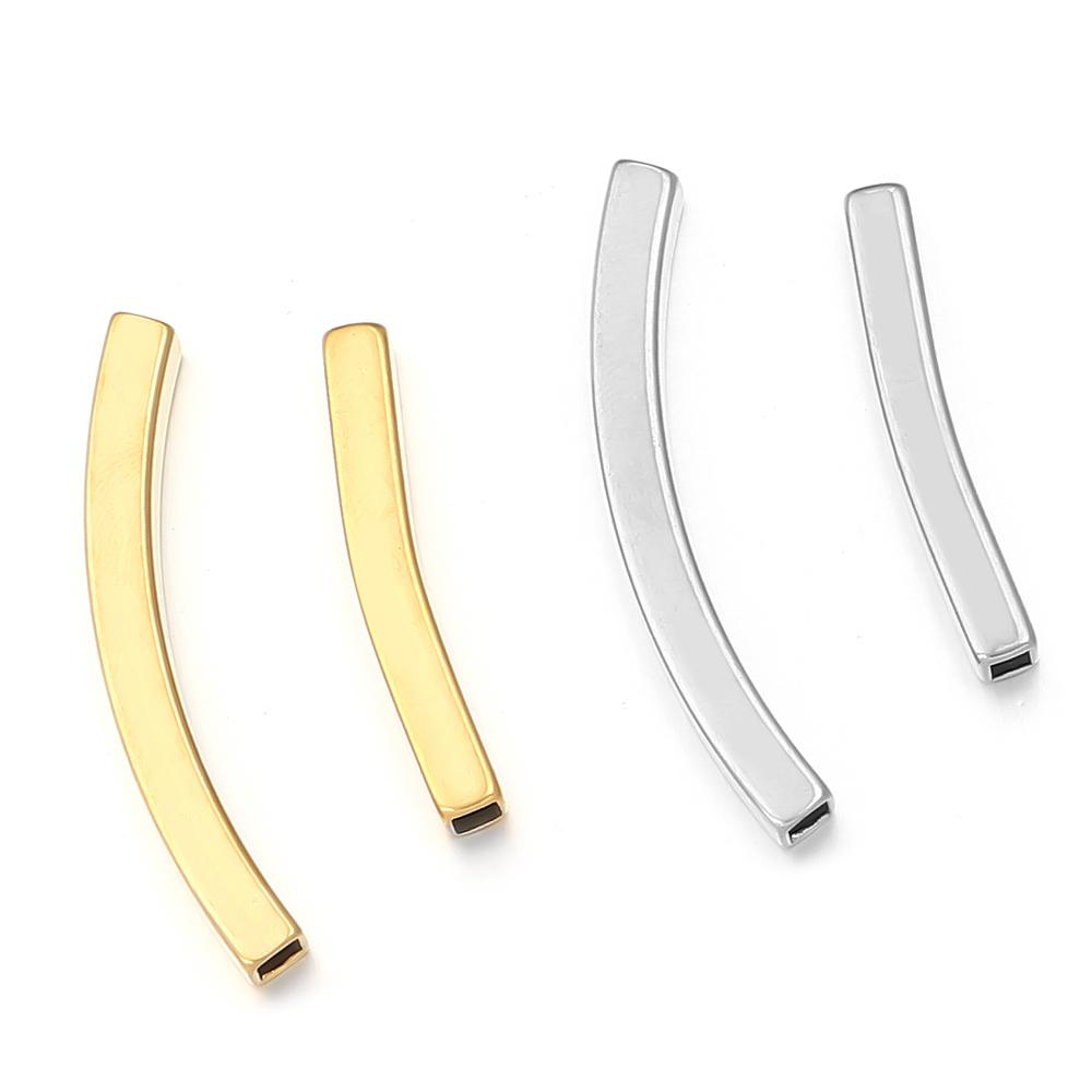 5-10Pcs Stainless Steel Curved Tube Beads Square Shape Long Tube Connectors For DIY Jewelry Making Bracelet Necklace Accessories