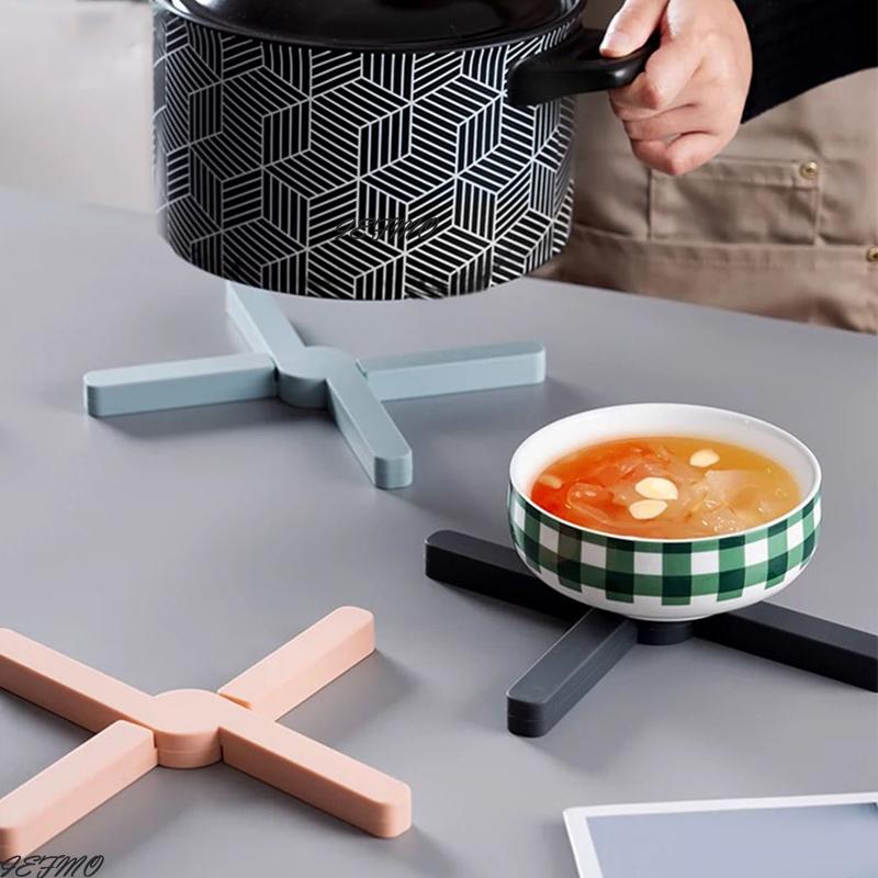 X-Shaped Foldable Tripod Mat Heat Resistant Plastic Table Mat Non-Slip Coaster for  Dishes High Quality Kitchen Accessorie