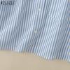 ZANZEA Women Turn Down Collar Summer Short Sleeve Stripe Blouse
