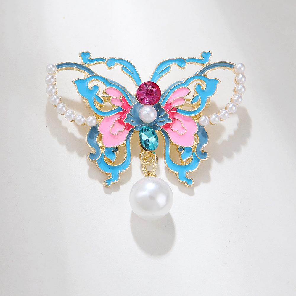 Broșă Emailată Fluture Stil Chinezesc Pandantiv Perlat Pictat Manual Design Elegant Simplu Accesorii Corsaj Cheongsam & Ace de Îmbrăcăminte