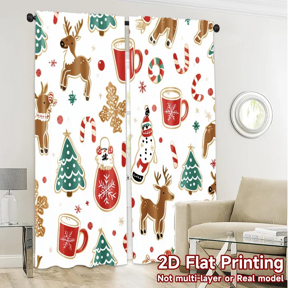 2pcs,Curtains Christmas Cookie Festive Gifts (3) Pattern Popular Curtains Versatile 100% Polyester Curtains Thermal Insulation,