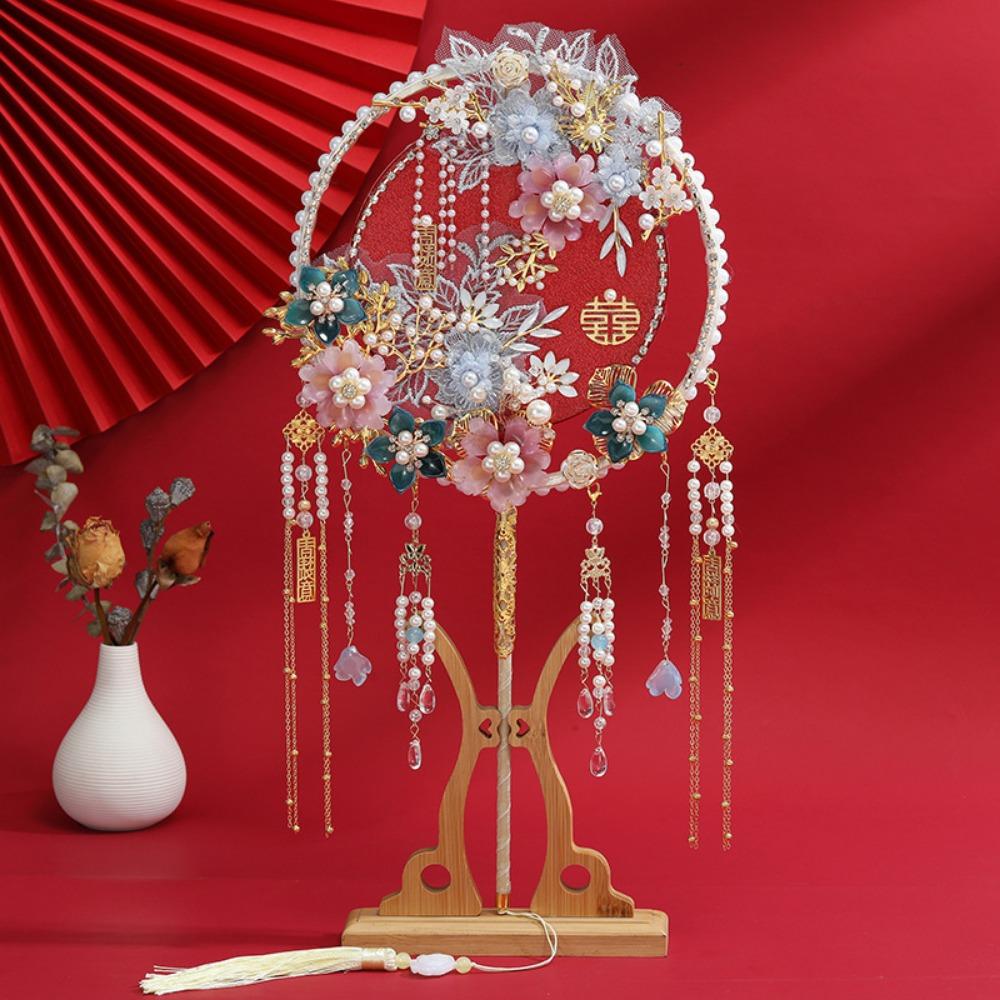Long Handle Wedding Show Fan Antique Style Bride Hand Held Fan Bride Group Fan  Home Decoration